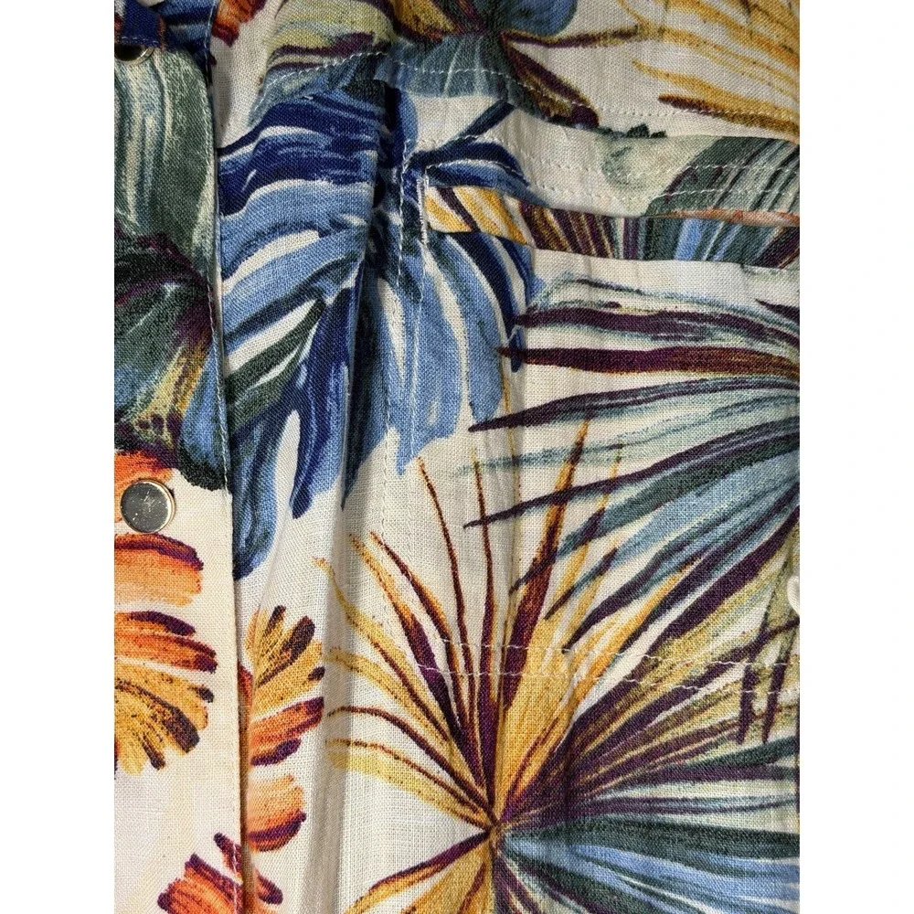Chico's Palm-Print Tropical Linen Utility Summer Jacket Sz 3 (16/18) Resort Vaca